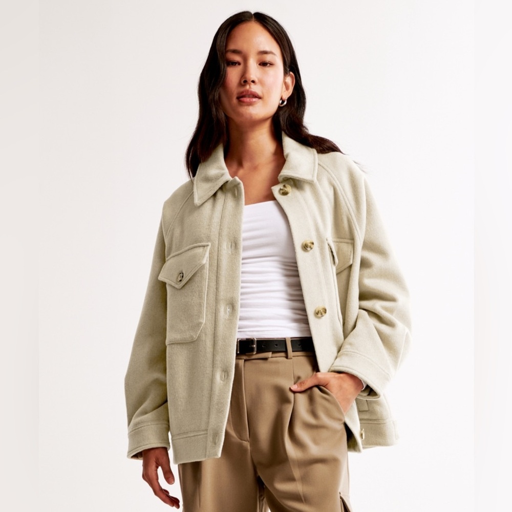 Abercrombie & Fitch Wool-Blend Utility Shirt Jacket, cream, size XXS